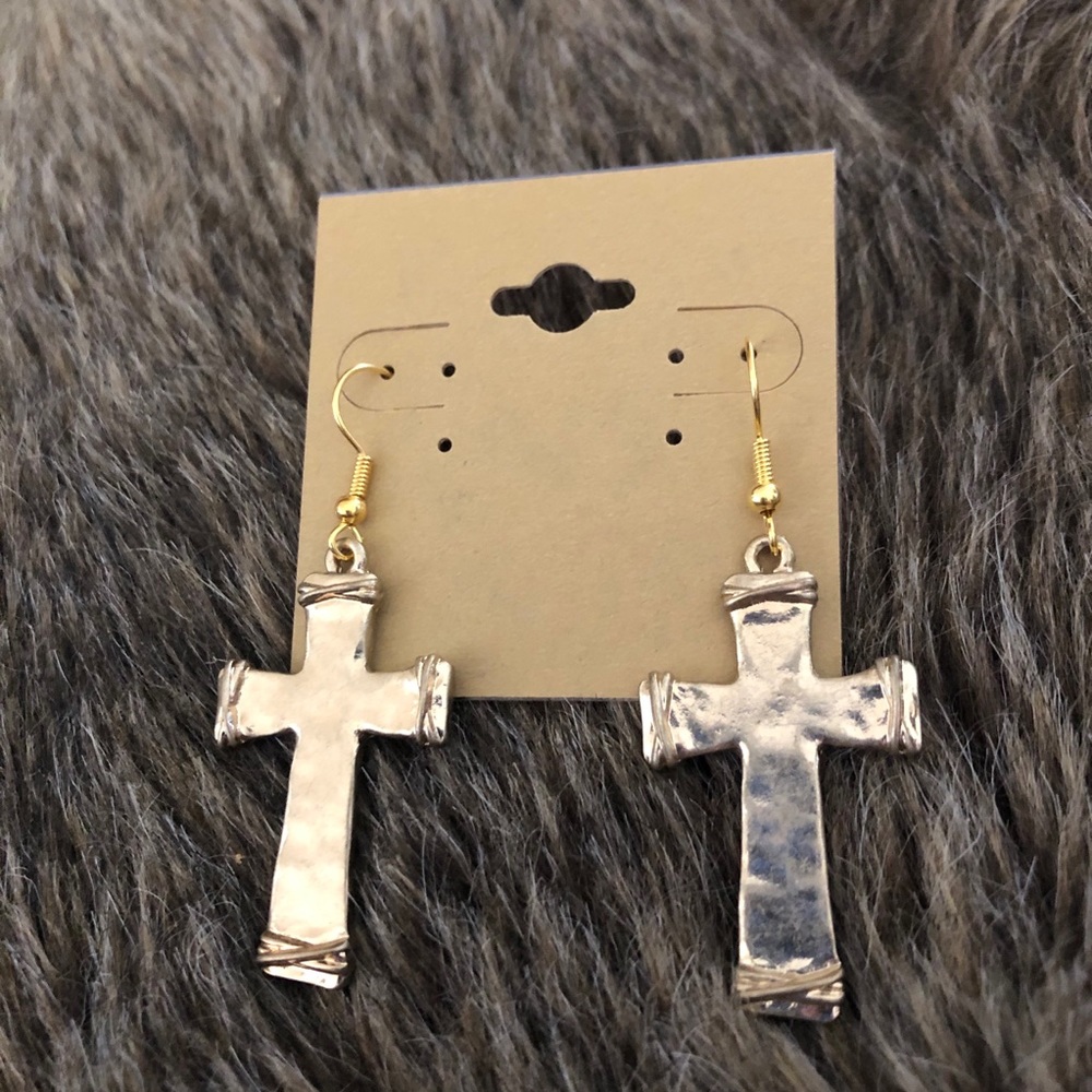 Vintage repurpose gold tone cross earrings